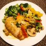 Chicken, Vegetables with Mushroom and Peppercorn Sauce